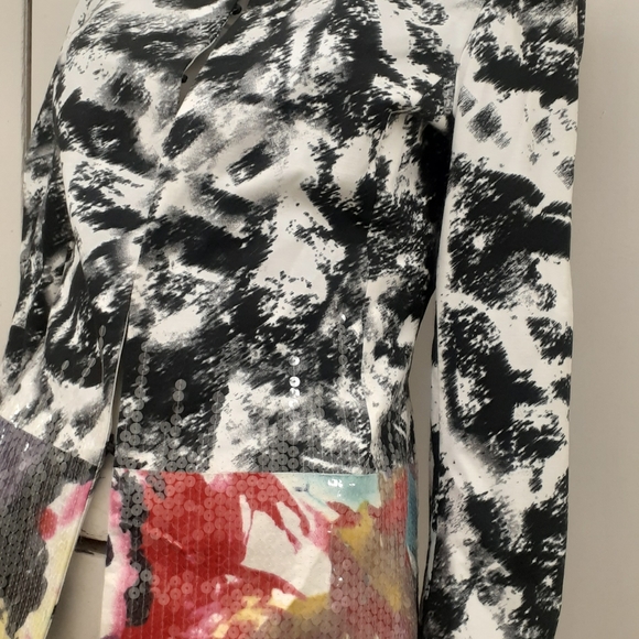 Chico Black white Geisha Face Blazer Sequined Jacket M L - Picture 5 of 7